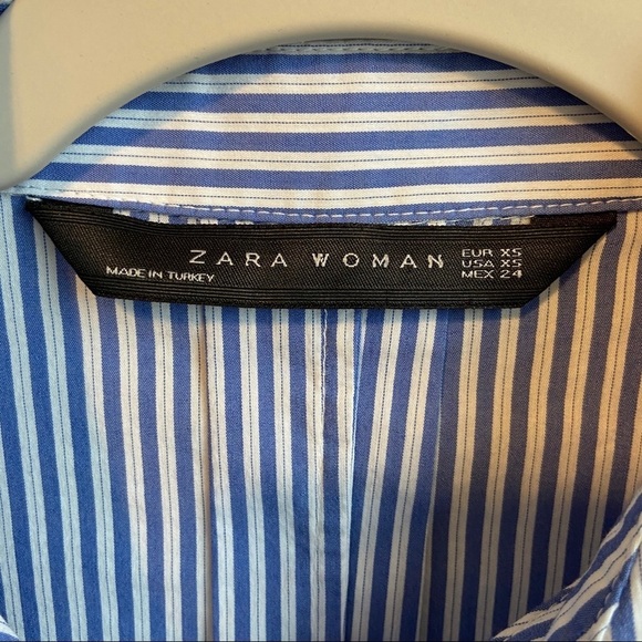 Zara Striped High Low Tassel Hem Button Down Shirt - Picture 3 of 8